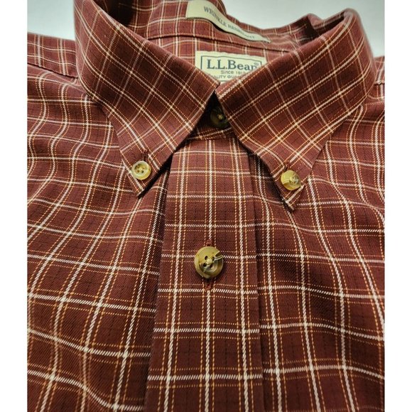 VINTAGE 90's LL Bean Men's Sz XL Plaid 100% Cotton Button Down Wrinkle Resistant - Picture 11 of 11